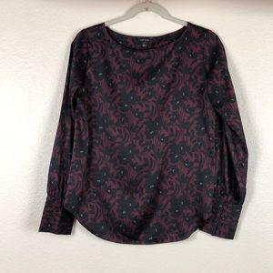 Ann Taylor Floral Boat Neck Long Sleeve Blouse